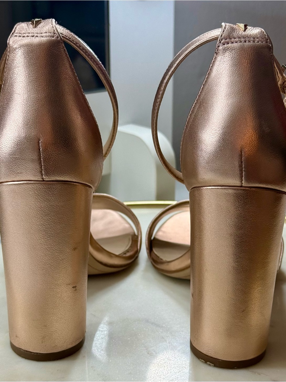 Sam Edelman Women's Yaro Rose Gold Leather Ankle-Strap Block Heel Sandals - Picture 4 of 16